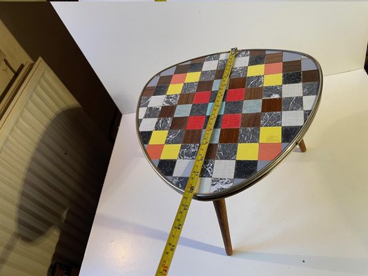 Mid-Century French Flower Stand Side Table with Mosaic Linoleum 