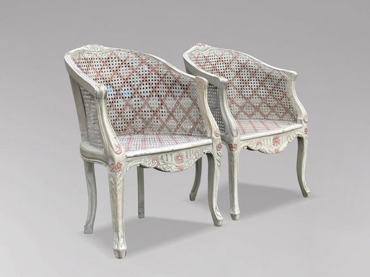 Painted Caned Back Chairs Set Of Antique French Louis XC Style