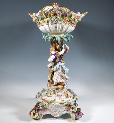 Meissen Splendour Centerpiece with Gallant Couple on Pedestal