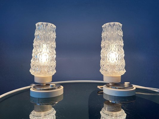 Mid-Century Clear Crystal Glass Bedside Table Lamps, Set of for
