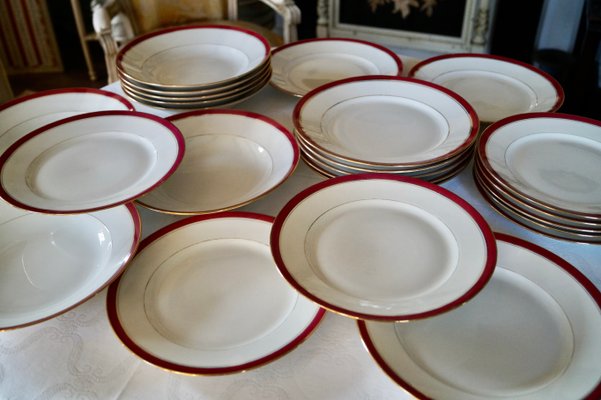 Set 4 Assiettes à Soupe & Dessert Porcelaine Blanche - Shabby Style Hiver Neige - Noël