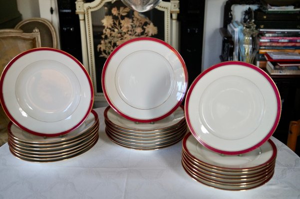 Porcelain Dinner, Soup and Dessert Plates from Limoges, 1965, Set