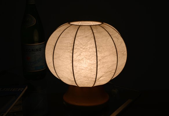 Mid-Century Cocoon Table Lamp with Oak Wood Base attributed to