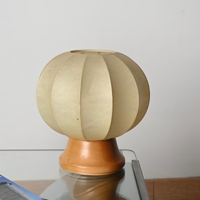Mid-Century Cocoon Table Lamp with Oak Wood Base attributed to