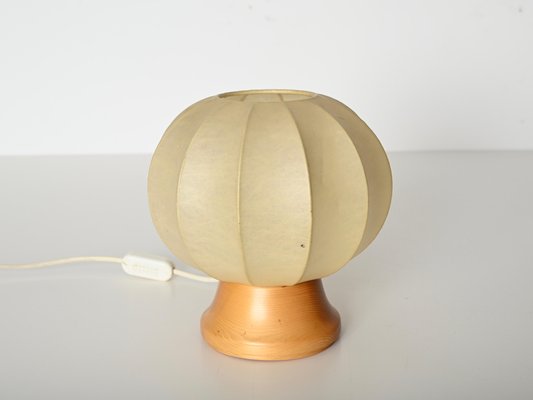 Mid-Century Cocoon Table Lamp with Oak Wood Base attributed to
