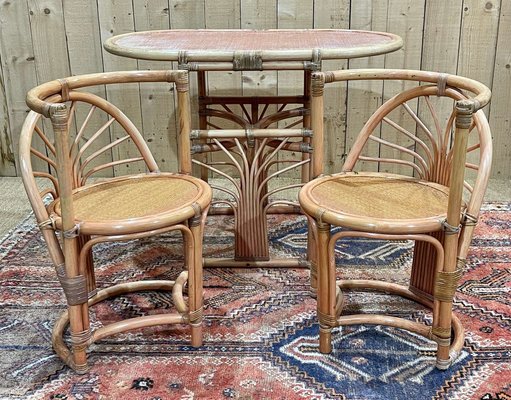 Bamboo and Rattan Living Room Set 1950s Set of 3 for sale at Pamono