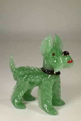 置物 Murano Italy Antique Art Deco Italian Pulegoso Green Murano Glass Terrier Dog Animal
