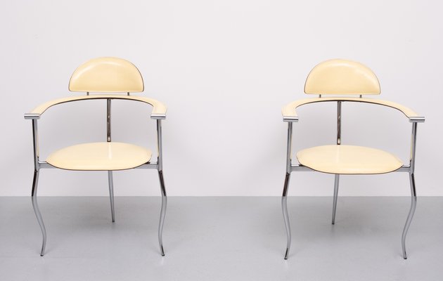 Set of Arrben Chrome and Leather Stiletto Chairs, Italy