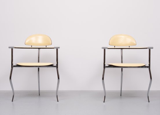 Set of Arrben Chrome and Leather Stiletto Chairs, Italy Set of Arrben Chrome and Leather Stiletto Chairs, Italy