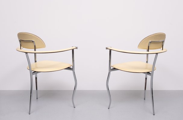 Set of Arrben Chrome and Leather Stiletto Chairs, Italy Set of Arrben Chrome and Leather Stiletto Chairs, Italy