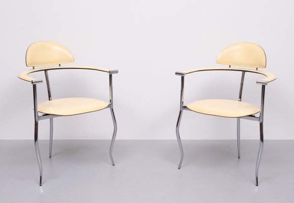 Set of Arrben Chrome and Leather Stiletto Chairs, Italy