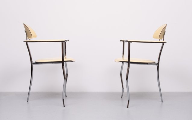Set of Arrben Chrome and Leather Stiletto Chairs, Italy Set of Arrben Chrome and Leather Stiletto Chairs, Italy