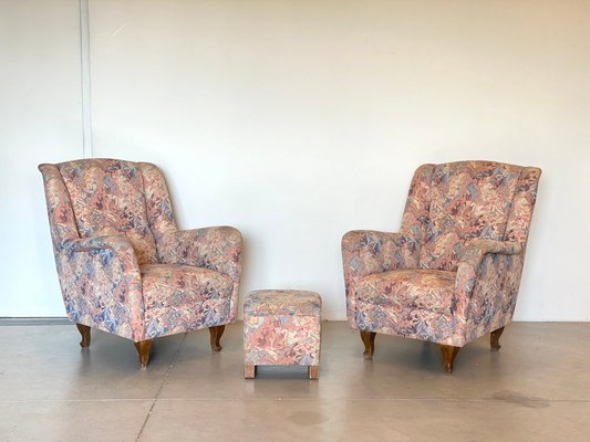 Vintage Chairs with Poufs, 1960s, Set of for sale at Pamono