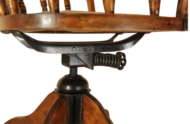 Antique Captain's Desk Chair with Brass Stud Detailing and Iron