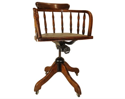 Antique Captain's Desk Chair with Brass Stud Detailing and Iron