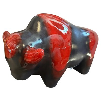 Modern Red and Black Fat Lava Ceramic Bull from Otto Keramik