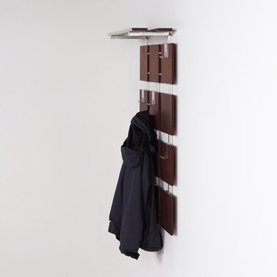 Rosewood Wall Coat Rack with 14 Hooks and Hat Shelf, 1960s for