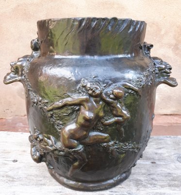 Art Nouveau Bronze Plant Pot by Joseph Chret for sale at Pamono