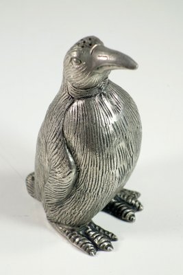 Vintage Italian Silver Metal Penguin Salt and Pepper Shackers from