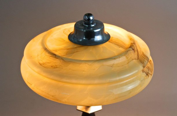 Abat-jour Ancien En Verre Bicolore - Blanc Et Caramel - Déco Rétro