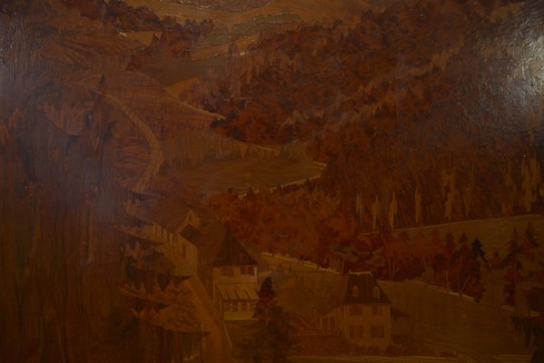 Grand Panneau Marqueterie Ancien Rosenau - Femme Village Corse - Tableau Cadre