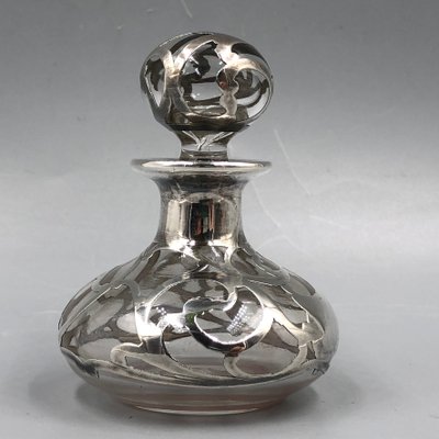 Antique Perfume Bottle in Sterling Silver Overlay, 1900s for sale