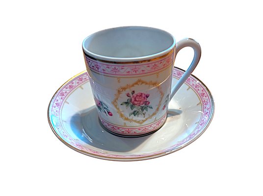 Service à Café 8 Pièces Bouquet De Roses - Style Shabby Chic - Porcelaine - Pour 4 Personnes - Occasion Comme Neuf