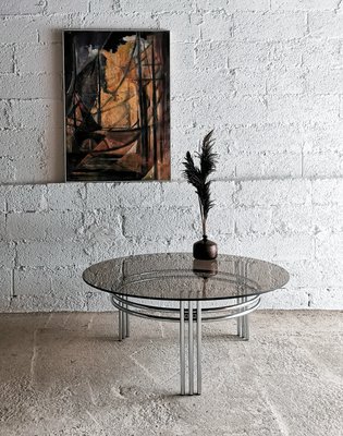 Runder Vintage Space Age Couchtisch aus Chrom & Glas, 1970er bei Pamono kaufen