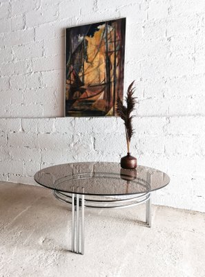 Vintage Space Age Round Coffee Table in Chrome and Glass, 1970s
