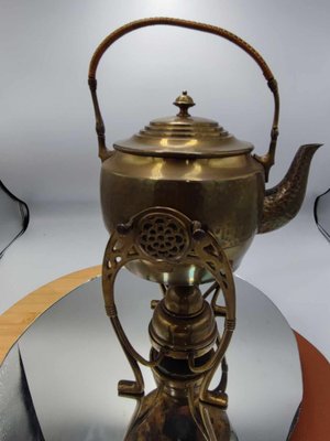 Vintage Art Deco Wasserkocher aus Messing mit Stövchen, 1930er, 4er Set