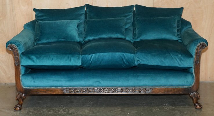 Divano e poltrone in velluto blu, inizio XX secolo, set di in