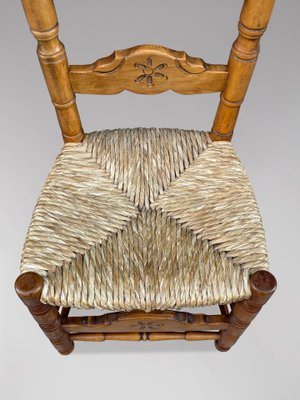 Spanish Country Style Carved Ladder Back Dining Chairs, 1980s, Set