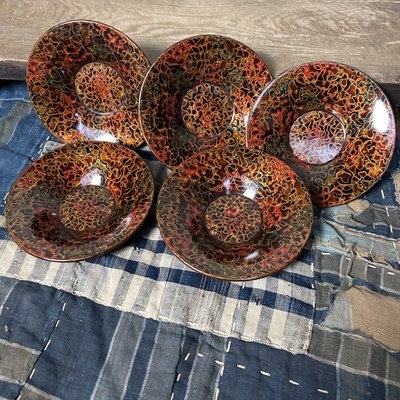 津軽塗り　ヴィンテージカフリンクス Wooden Tsugaru Lacquerware Plates, Japan, 1950s, Set of 5