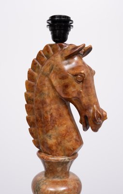 Large Horse Head Chess Knights Lamp in Carved Alabaster, taly Large Horse Head Chess Knights Lamp in Carved Alabaster, taly