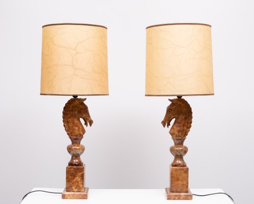 Large Horse Head Chess Knights Lamp in Carved Alabaster, taly