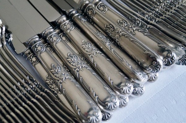 Louis XVI Silver-Plated Cutlery by Bruno Wiskemann, 1965, Set of