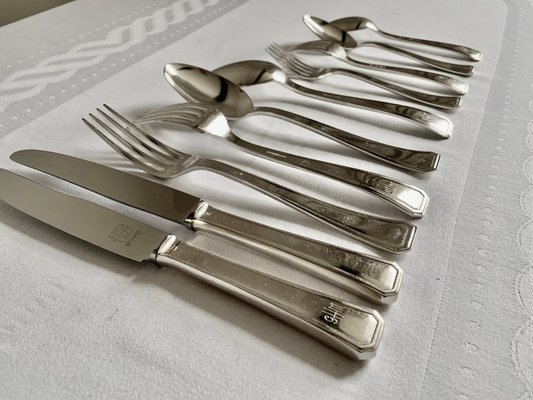 Art Deco Silver-Plated Cutlery Set with GHM Monogram from