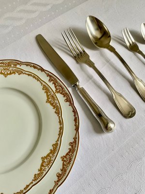 Versilbertes französisches Vintage Besteck mit Chinon Muster, 1935, 50er Set bei Pamono kaufen