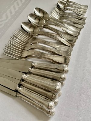 Vintage French Silver Plated Cutlery Set with Chinon Shape Pattern