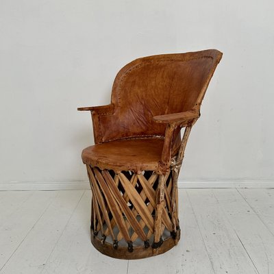 Mid-Century Modern Mexican Equipales Armchair in Leather and Wood