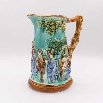 Antique Majolica Jug by Mouzin Leach & Cie, Nimy-Les-Mons, 1890s