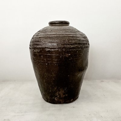 Black Glazed Stoneware Rice Storage Jar - 19th Century Black Glazed Stoneware Rice Storage Jar - 19th Century