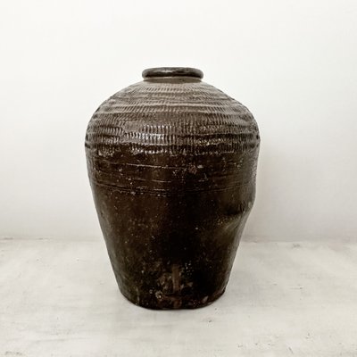 Black Glazed Stoneware Rice Storage Jar - 19th Century Black Glazed Stoneware Rice Storage Jar - 19th Century