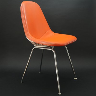 Chrome Wire Chair with White Seat Cover Orange Base by Charles