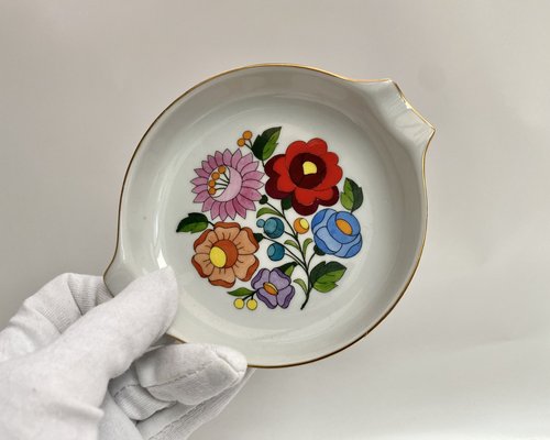 Vintage Hungarian Folk Art Kalocsa Hand-Painted Ashtray & Shot
