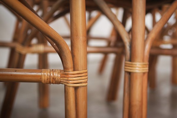 Set di 2 sedie in rattan, sedie da pranzo in rattan di bambù, comode poltrone in legno massello, schienale in canna intrecciata, poltrona moderna di metà secolo, sedia decorativa vintage bohémien per