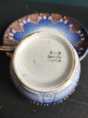 French Art Nouveau Cups and Saucers from K&G Luneville, 1920s, Set