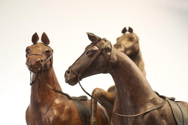 Victorian Leather Horses, Late 19th Century, Set of 3 for sale at