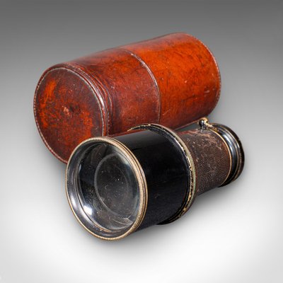 Small Antique German Opera Monocular in Brass and Leather, 1900