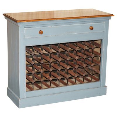 Großes Vintage Weinflaschenregal aus Holz mit Schublade bei Pamono kaufen